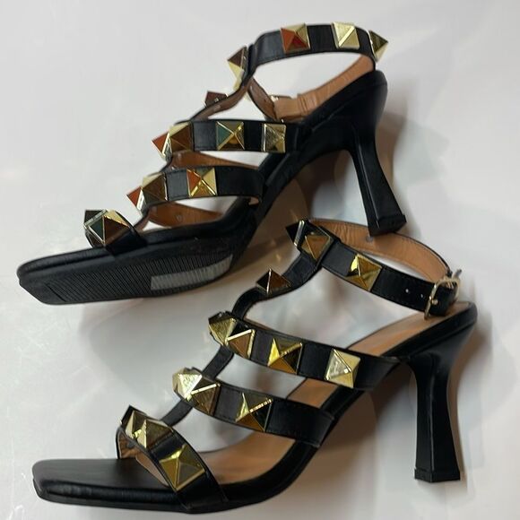 Nicole Miller New York Black Studded Strappy Block Heel Sandals Women’s Sz 8 - Picture 6 of 10